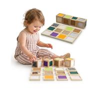 mamabrum Blocchi sensoriali in Legno Montessori, 4 cubi con 12 Texture e 12 Tessere da Abbinare, Gioco tattile educativo per Bambini da 1 Anno, Gioco Naturale per Movimento in casa