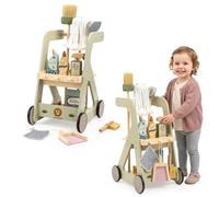 Mamabrum Carrello per la pulizia dei bambini in legno con accessori su ruote set da 11 pezzi giocattolo educativo gioco di ruolo