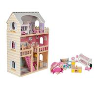 mamabrum Casa delle Bambole in Legno XXL - 3 Piani con LED e Mobili Inclusi - Casa Bambole 90x60x30 cm - Design Pastello Sicuro ed Educativo - Giocattolo per Bambine dai 3 Anni