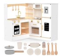 Mamabrum Cucina Angolare in Legno per Bambini - XXXL con Microonde, Suoni & Luci, Dispenser Ghiaccio, Lavello, Lavastoviglie, Forno e Accessori - Gioco Immaginazione - Design Moderno