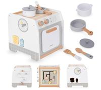 Mamabrum Cucina in Legno - Cubo Educativo con Pentola, Coperchio, Padella, Spatola, Cucchiaio e Fetta di Pane - Gioco di Cucina per Bambole e Bambini