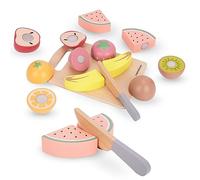 Mamabrum Frutta in Legno da Tagliare - Set con Tagliere, Coltello e 6 Frutti con Velcro - Gioco Educativo per Hobby Culinari per Bambini