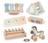 mamabrum Giocattoli Montessori in legno per bambini 19-24 mesi - 6 giochi educativi sensoriali: puzzle, gioco di equilibrio, scatola di attività, impilatore - sviluppo motorio e logico
