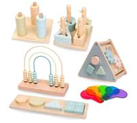 mamabrum Giochi Montessori in Legno 2-3 Anni - Set Educativo Sensoriale con Puzzle, Incastri, Forme e Colori per Motricità Fine e Apprendimento