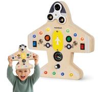 mamabrum Lavagna per manipolazione Aereo con Bussola e LED 3+ | Busy Board 3+ aereo a forma di bussola, elica spinner, 10 LED, interruttori, leve e manopola.