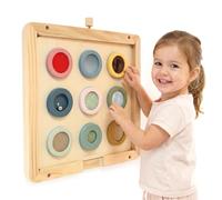 Mamabrum Lavagna sensoriale Montessori 9 Texture con cornice 18 m + | Lavagna sensoriale da parete con 9 superfici, specchio e campanello, per esplorare diverse trame e suoni.