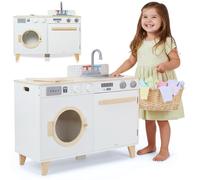 Mamabrum Lavanderia e cucina in legno per bambini - Set 2 in 1 con lavatrice, lavandino e accessori per il gioco domestico