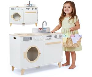 Mamabrum Lavanderia e cucina in legno per bambini - Set 2 in 1 con lavatrice, lavandino e accessori per il gioco domestico
