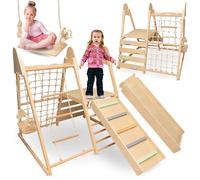 Mamabrum Parco Giochi da Giardino per Bambini 5-in-1 - Struttura in Legno con Scivolo, Altalena, Parete Arrampicata, Rete e Scala - Centro Attività Multifunzionale per Sviluppo Motorio