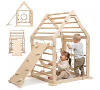 mamabrum Parco giochi in legno per bambini con altalena e scivolo - Struttura di gioco interna ed esterna - Stimola l'equilibrio e la capacità motorie - ideale per casa o giardino