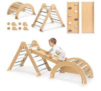 Mamabrum Parco giochi in legno per bambini - Triangolo Pikler, Arco da Arrampicata, Scivolo Doppio Lato - Set Sport Montessori per la Casa, Pieghevole, Sicuro