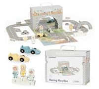 Mamabrum Pista da Corsa in Legno per Bambini 3+ | Valigetta Magnetica con Binario per Auto e Accessori Stradali | Pista da Rally Pieghevole con Auto Incluse