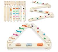 mamabrum Pista di Equilibrio in Legno, Percorso Psicomotricità Bambini Sensoriale Modulare con 7 Travi e 7 Connettori, Ostacoli Colorati, Betulla