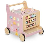 Mamabrum Primi Passi per Bambini 2in1 - Girello in Legno con Cubo Educativo Multifunzione - Centro Attività con Labirinto, Abaco, Selezionatore Forme e Ruote Antiscivolo