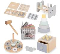 Mamabrum Scatola Educativa Montessori 6 in 1 per Bambini 12 Mesi+ - Giocattolo Creativo con Martello, Puzzle, Libro, Cassetto, Piramide e Forme