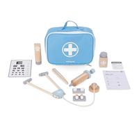 Mamabrum Set Medico in Legno per Bambini, Borsa del Medico con Accessori Completi - Termometro, Stetoscopio, Farmaci, Scheda Vista, Ricette e Tesserino - Gioco di Ruolo Educativo per Bambini 3+