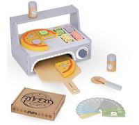 Mamabrum Set Pizza in Legno: Forno per Pizza, Fette con Ingredienti Misti, Spatola e Tagliapizza Mobile - Gioco Educativo per Bambini
