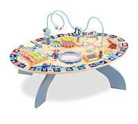 mamabrum Tavolo attività in Legno per Bambini 6+ Mesi - Tavolo Gioco Educativo Montessori con Giochi Sensoriali, Motricità Fine, Tamburo, Ingranaggi e Animali, 67,5 x 47 x 42 cm