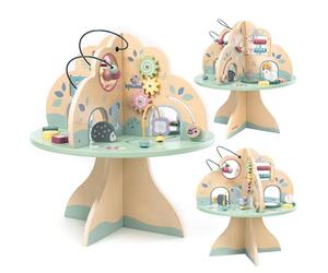 Mamabrum Tavolo Educativo per Bambini 12 Mesi - Albero Multifunzionale con Anello Motorio, Selezionatore Forme e Abaco - Tavolino Giochi Sensoriali in Legno per Sviluppo Manuale