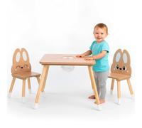 mamabrum Tavolo per bambini con deposito - Set in legno con 2 sedie Orecchie di coniglio - 67 x 67 cm - Apprendimento e giochi dai 3 anni