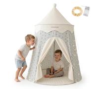 Mamabrum tenda per bambini a castello, tappetino e luci LED, Ø 113 cm | Tenda da gioco per bambini, altezza 155 cm, poliestere 95 g/m², LED 4 m, finestre rotonde, 3 batterie AA non incluse