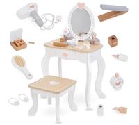 Mamabrum Toeletta per Bambine in Legno - Set Vanity con Specchio, Profumi, Smalti, Spazzola e Accessori per Capelli - Tavolino da Trucco Giocattolo per Bambine