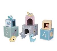 Mamabrum Torre Selezionatore di Dinosauri | 6 Scatole di Cartone e 6 Dinosauri in Legno | Gioco Educativo per Apprendere Colori e Numeri | Sviluppa la Coordinazione per Bambini dai 12 Mesi
