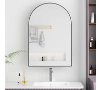 MAMAINI Armadietto a specchio ad arco, da incasso, con telaio in metallo, specchio e ripiani regolabili, per bagno, soggiorno, camera da letto, colore: nero