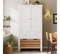 MAMAINI Armadietto da cucina, 80 x 40 x 140 cm, buffet da cucina, multiuso, con due ante e cinque cassetti, nero/bianco
