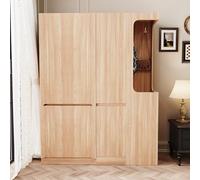 MAMAINI Armadio extra large, 140 x 40 x 170 cm, con cassetti e vani, area appendiabiti aperta con vano portaoggetti, colore legno (sul lato destro), legno naturale