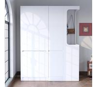 MAMAINI Armadio extra large, 140 x 40 x 170 cm, con cassetti e vani, area appendiabiti aperta con vano portaoggetti, bianco (sul lato destro)