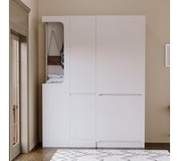 MAMAINI Armadio extra large 140 x 40 x 170 cm, con cassetti e vani portaoggetti, area appendiabiti aperta con vano portaoggetti, bianco (sul lato sinistro)