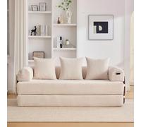 MAMAINI Divano a compressione beige, con robusto telaio in metallo, tasche laterali e 3 cuscini, paesaggio lounge personalizzabile, moderna combinazione di tessuto metallico, ideale per il soggiorno.
