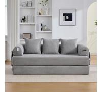 MAMAINI Divano a compressione grigio chiaro con robusto telaio in metallo, tasche laterali e 3 cuscini, paesaggio lounge personalizzabile, moderna combinazione di tessuto metallico, ideale per il