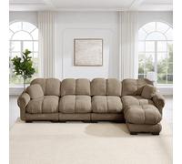 MAMAINI Divano angolare modulare a forma di L a 4 posti, in ciniglia, con pouf mobile, design trapuntato fine, morbido e di supporto, schienale ergonomico, facile da montare, marrone