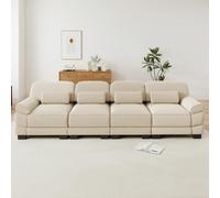 MAMAINI Divano modulare a 4 posti, extra large, comodo e delicato sulla pelle, con comodi cuscini lombari, ideale per il soggiorno, con raccordi per una struttura stabile, beige