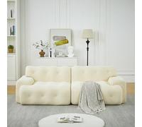 MAMAINI Divano oversize a due posti, braccioli larghi, design moderno con decorazione a bottoni, curvo, adatto per soggiorno e appartamenti, nessun montaggio richiesto, beige