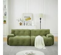 MAMAINI Divano oversize a due posti, braccioli larghi, design moderno con decorazione a bottoni, curvo, adatto per soggiorno e appartamenti, nessun montaggio richiesto, verde