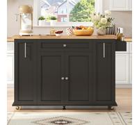 MAMAINI Isola da cucina mobile, piano di lavoro pieghevole, carrello da cucina con 3 cassetti, 2 ripiani per porta, ruote bloccabili, 120 x 45 (70) x 87 cm, nero e naturale