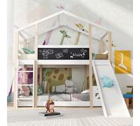 MAMAINI Lettino per bambini con scivolo e scala, 90 x 200 cm, letto a soppalco per bambini, 2 reti a doghe, naturale e bianco
