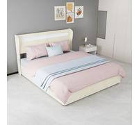 MAMAINI Letto imbottito moderno e minimalista con morbida testiera integrata a LED, 160 x 200 cm, beige, mobile multifunzione per camera da letto, base di stoccaggio con molla a gas, materasso da 160