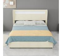 MAMAINI Letto imbottito moderno minimalista con testiera illuminata a LED, 140 x 200 cm, beige, mobile multifunzione per camera da letto, pavimento alto con sollevamento a gas, senza materasso.