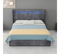 MAMAINI Letto imbottito moderno minimalista con testiera morbida, 140 x 200 cm, grigio, mobile multifunzione per camera da letto, telaio alto con vano portaoggetti, molla a gas, materasso incluso 140