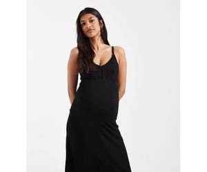 Mamalicious Maternity - Camicia da notte a 2 funzioni per l'allattamento con spalline sottili nera-Nero M