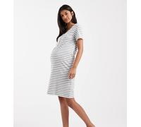 Mamalicious Maternity - Camicia da notte a 2 funzioni per l'allattamento grigio chiaro e bianco a righe-Verde XS