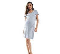 Mamalicious Maternity - Camicia da notte premaman per allattamento grigio tenue con stampa di cuori-Blu navy S