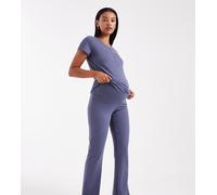 Mamalicious Maternity - Completo da casa blu scuro con pantaloni sopra il pancione e T-shirt per l'allattamento-Blu navy S