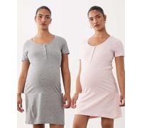 Mamalicious Mira Materinty Short Sleeve Nightgown 2 Units Grigio,Rosa XS Donna