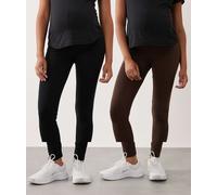 Mamalicious Maternity - Confezione da 2 leggings in cotone nero e marrone cioccolato-Multicolore XS