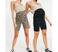 Mamalicious Maternity - Confezione da 2 paia di pantaloncini in cotone nero e con stampa leopardata - MULTI-Multicolore M